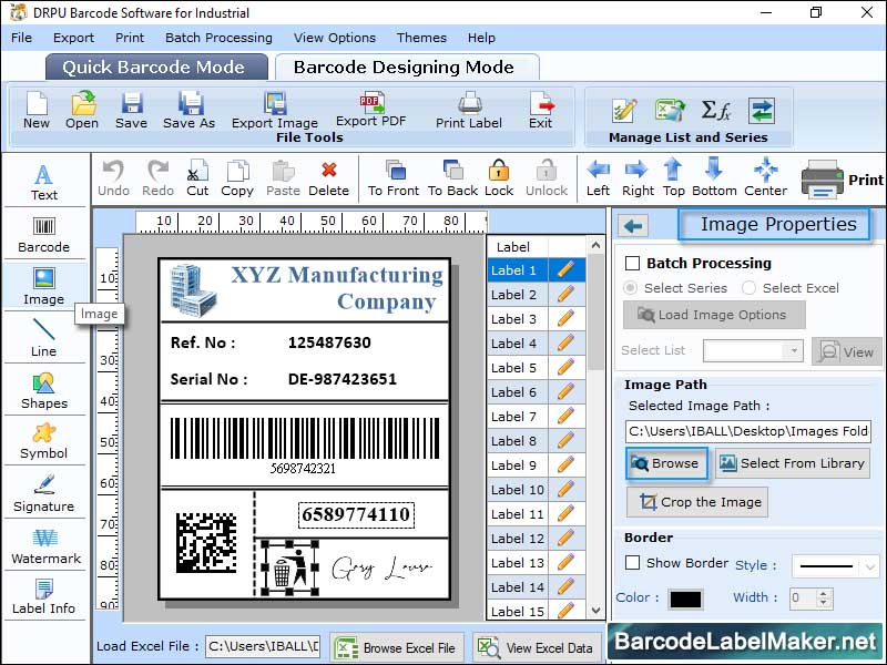 Screenshot of Industrial Barcode Label Maker