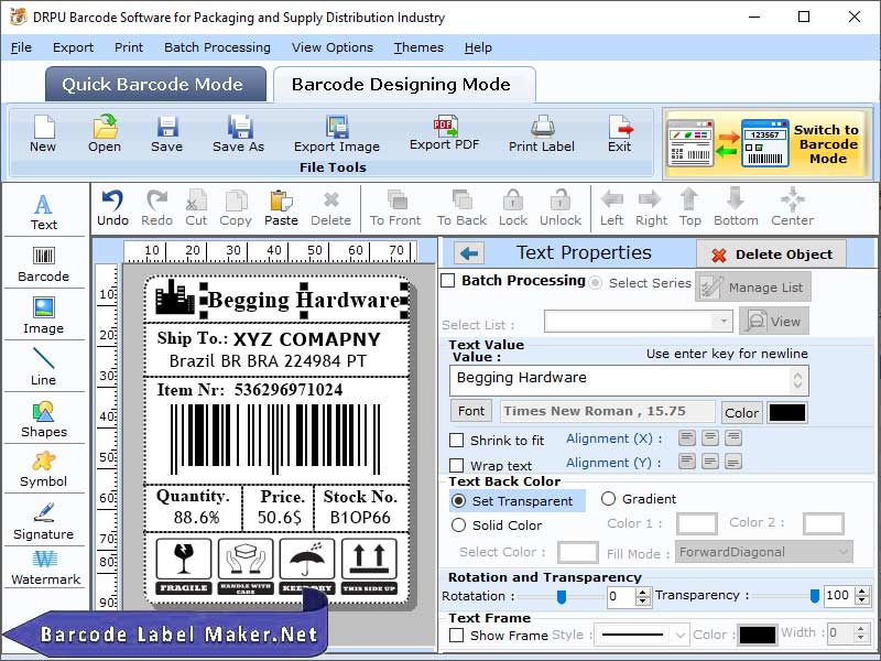 Windows 10 Packaging Label Barcode Generator full