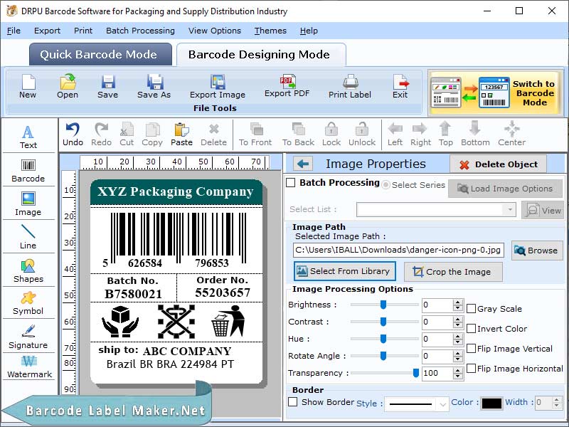 Screenshot of Package Barcode Labels