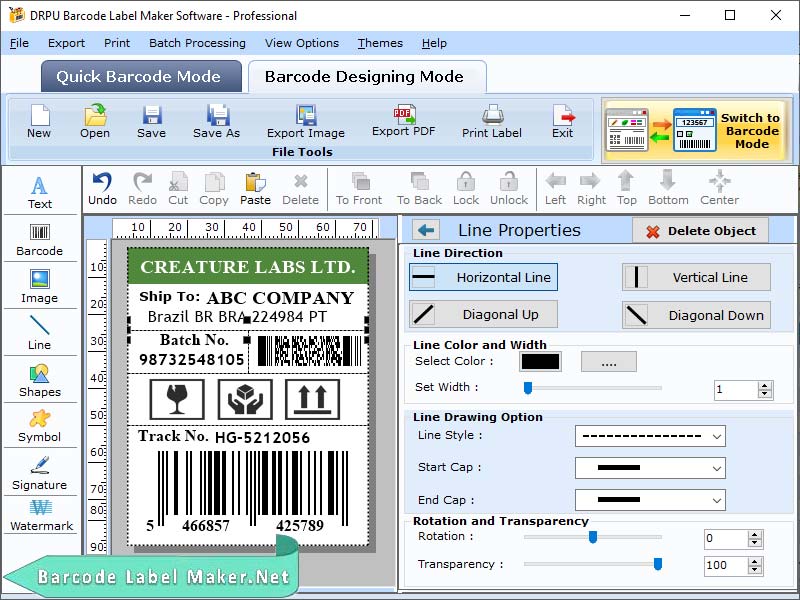 Screenshot of Professional Barcode Label Maker