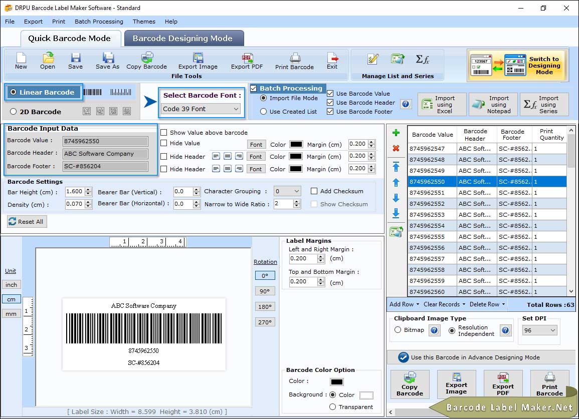 Barcode Settings