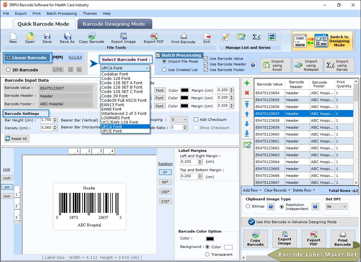 Barcode Settings