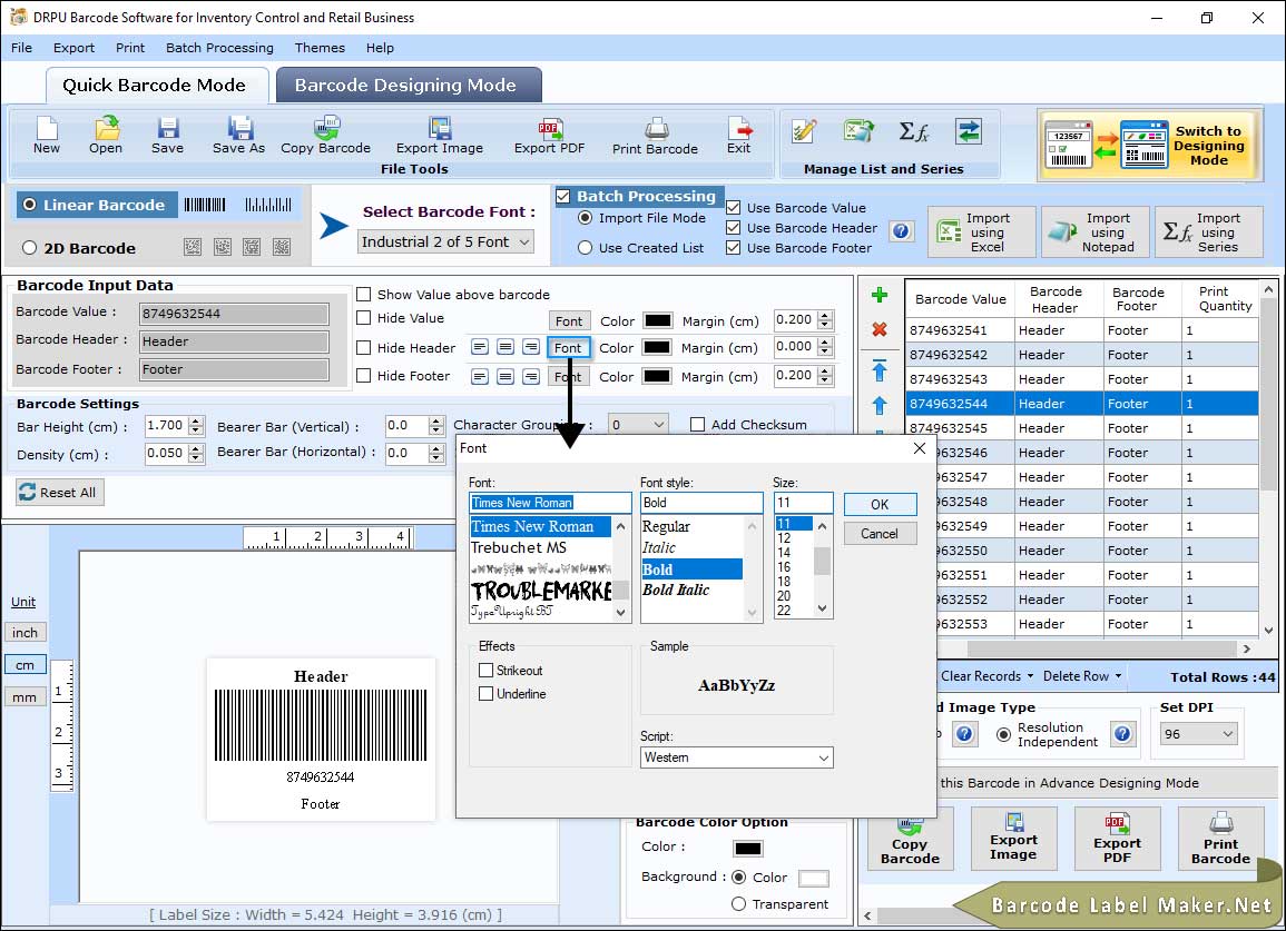 Barcode Designing View