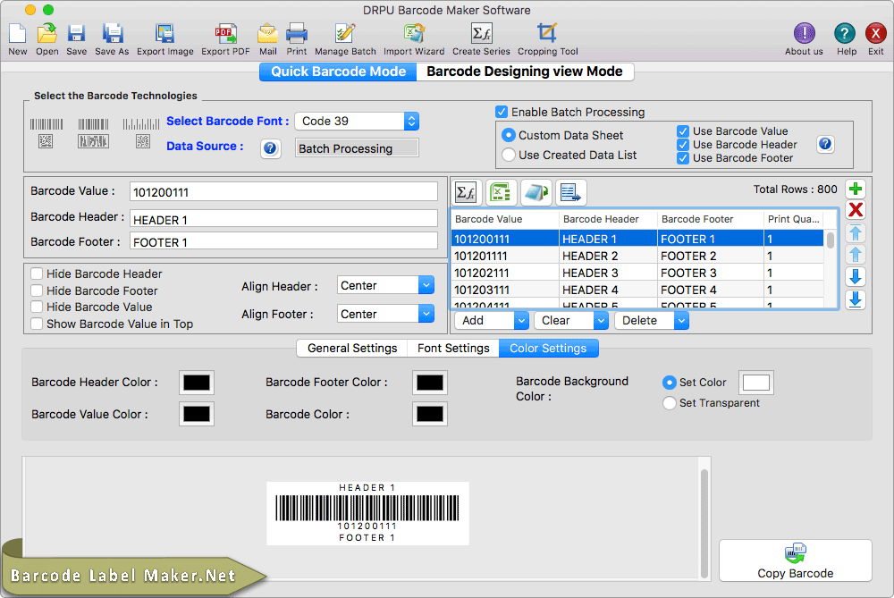 Barcode Designing View Mode