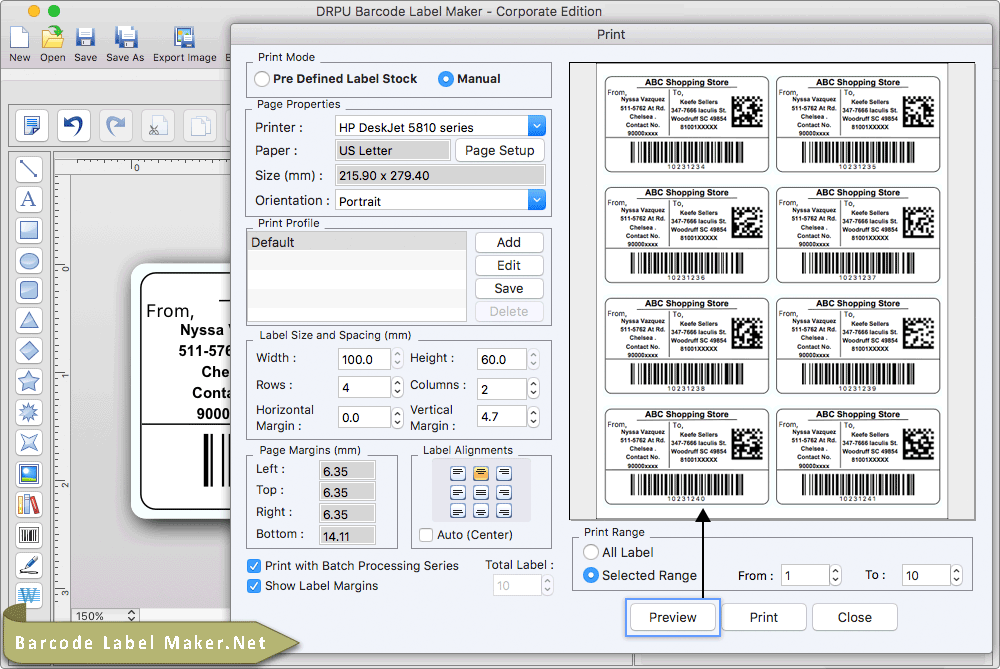 Print designed barcode labels