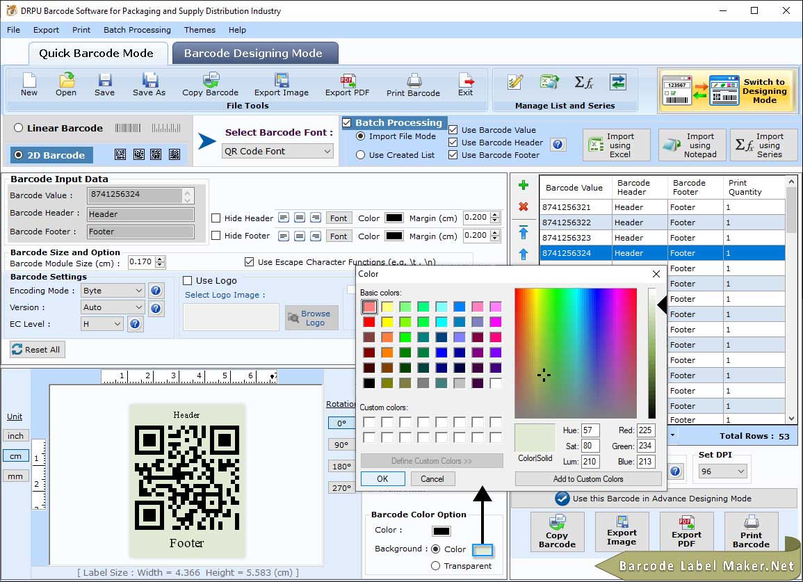 Barcode Designing View