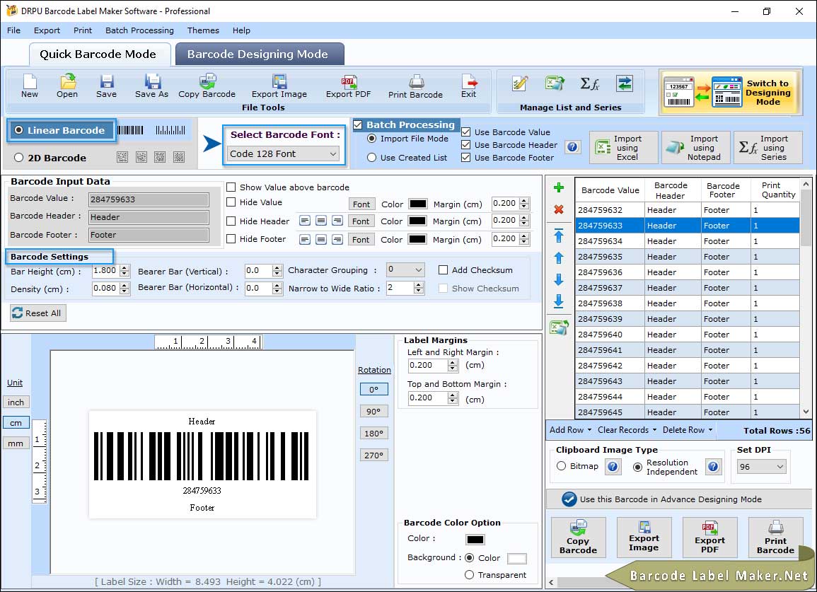 Barcode Designing View