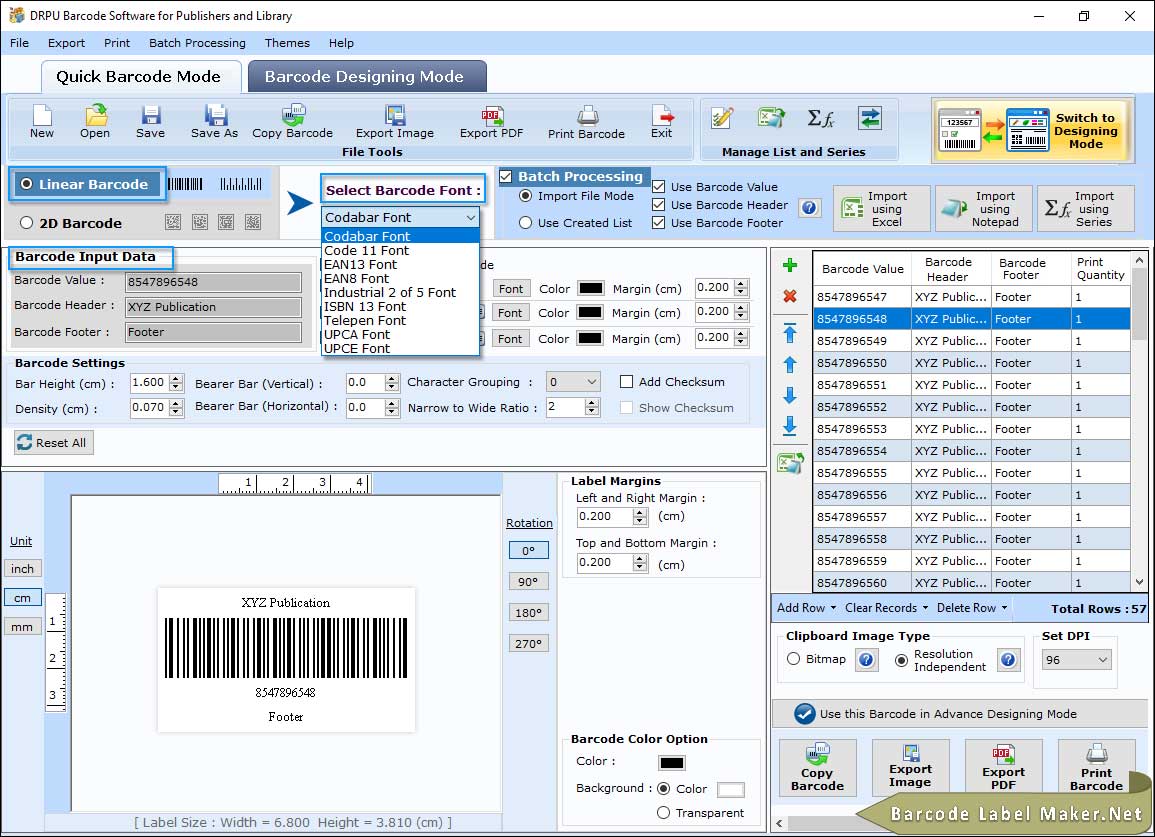 Barcode Settings