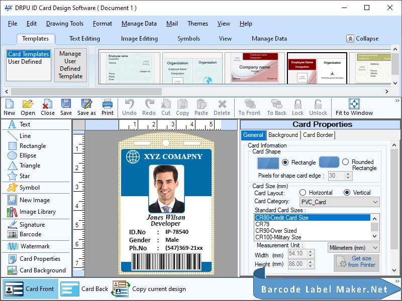 Screenshot of Card Designing Application