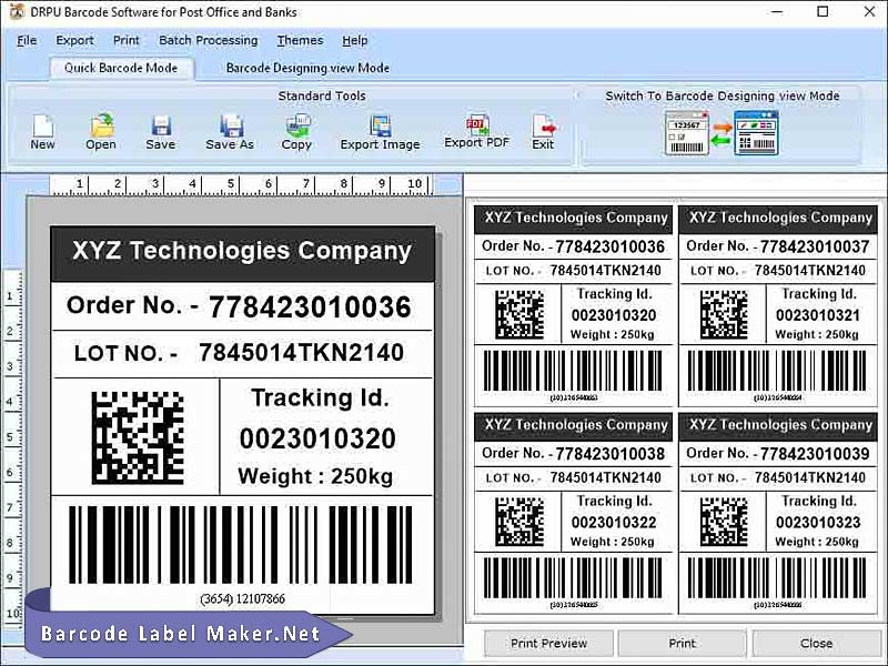 Screenshot of Postal Service and Banking Barcode Fonts