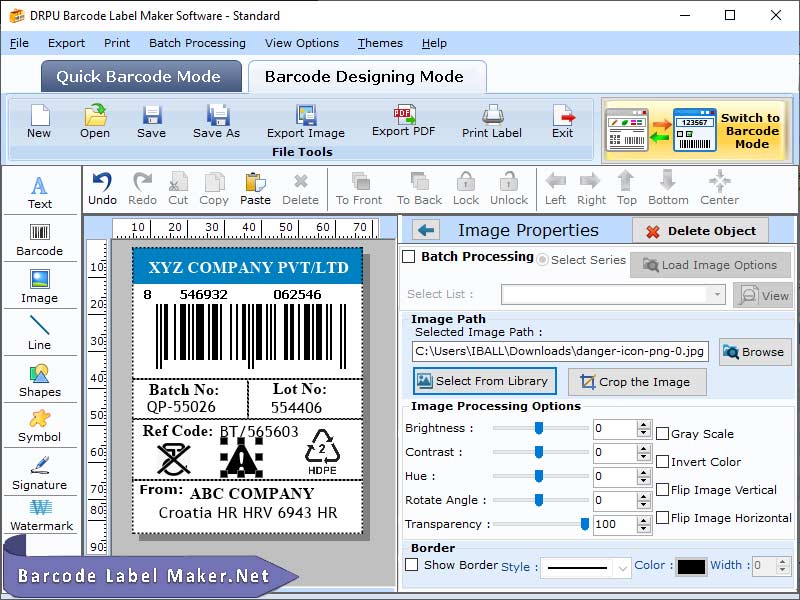 Screenshot of Standard Barcode Label Maker